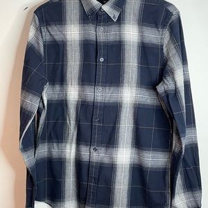 Express Mens Cotton Button Up Navy Blue/White Flannel Dress Shirt Size SP